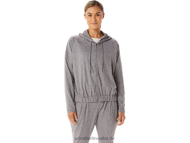 Damen-Kapuzenpullover aus weichem Stretch-Strick mit durchgehendem Reißverschluss BL4N2937Asics Rauchschattenheide
