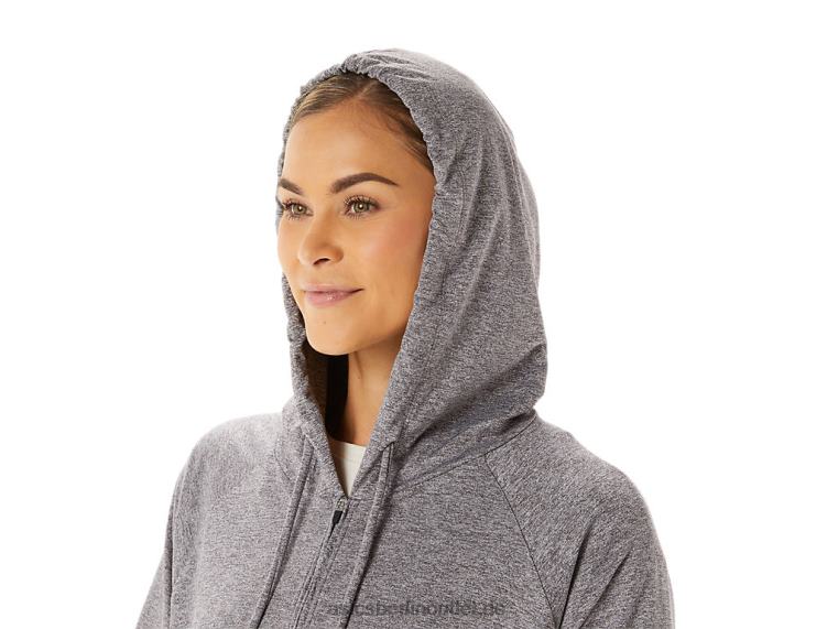 Damen-Kapuzenpullover aus weichem Stretch-Strick mit durchgehendem Reißverschluss BL4N2937Asics Rauchschattenheide