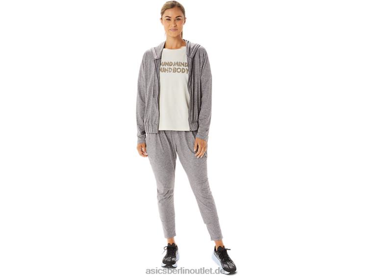 Damen-Kapuzenpullover aus weichem Stretch-Strick mit durchgehendem Reißverschluss BL4N2937Asics Rauchschattenheide