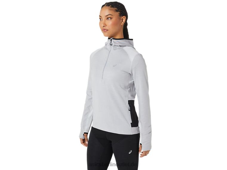 Langärmliger Kapuzenpullover für den Winterlauf für Damen BL4N2764Asics gletschergrau meliert/schwarz