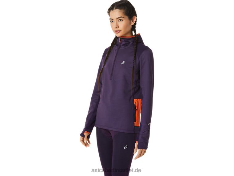 Langärmliger Kapuzenpullover für den Winterlauf für Damen BL4N2791Asics Nachtschatten-Heidekraut/Nova-Orange