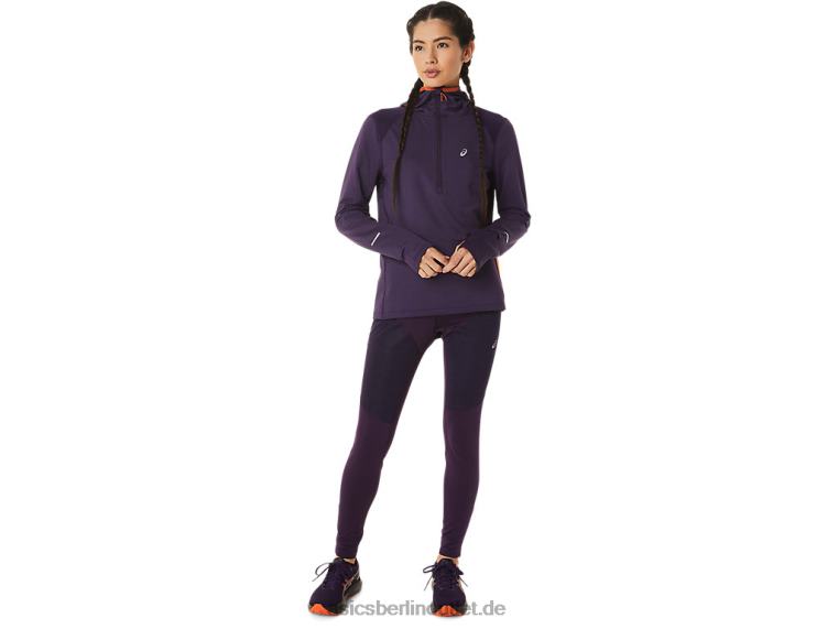 Langärmliger Kapuzenpullover für den Winterlauf für Damen BL4N2791Asics Nachtschatten-Heidekraut/Nova-Orange