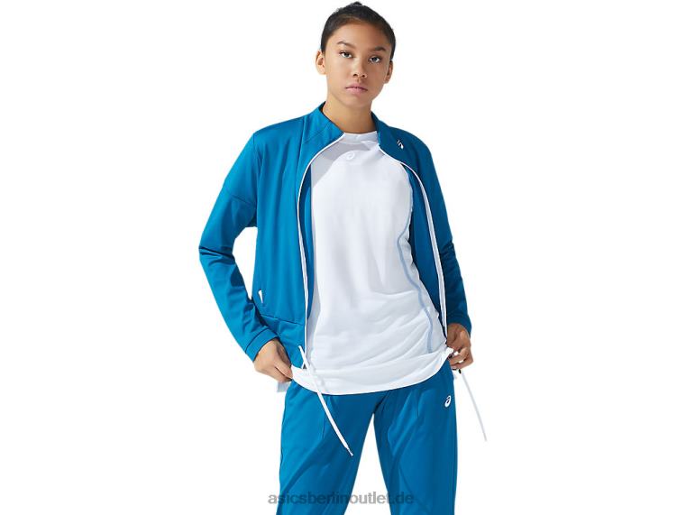 Damen-Tennisjacke BL4N3781Asics Tiefseeblaugrün/Brillantweiß