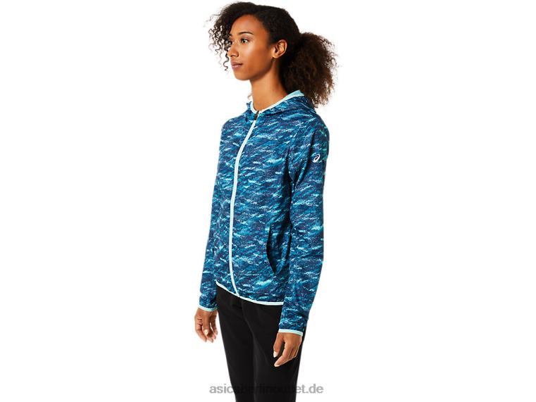 Packbare Damenjacke BL4N3852Asics Blaugrüner Aufdruck/frisches Eis