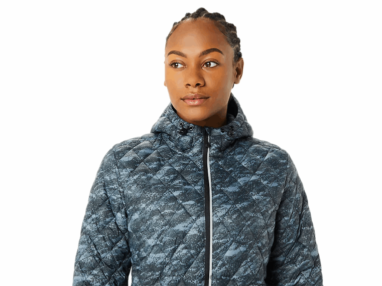 Performance-Isolierjacke für Damen BL4N3698Asics Aufdruck „Metropole/helle Lichter“.