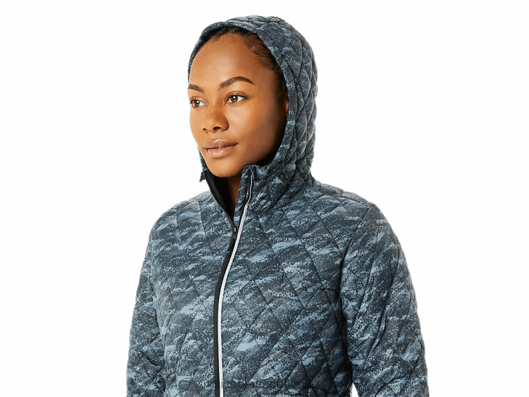 Performance-Isolierjacke für Damen BL4N3698Asics Aufdruck „Metropole/helle Lichter“.