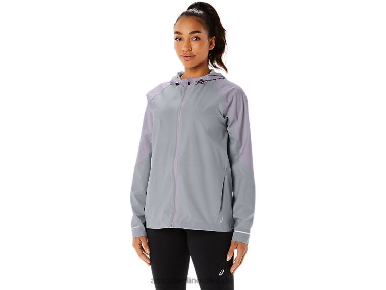 Wasserdichte Damenjacke BL4N2328Asics Piemontgrau/Dämmerungsviolett