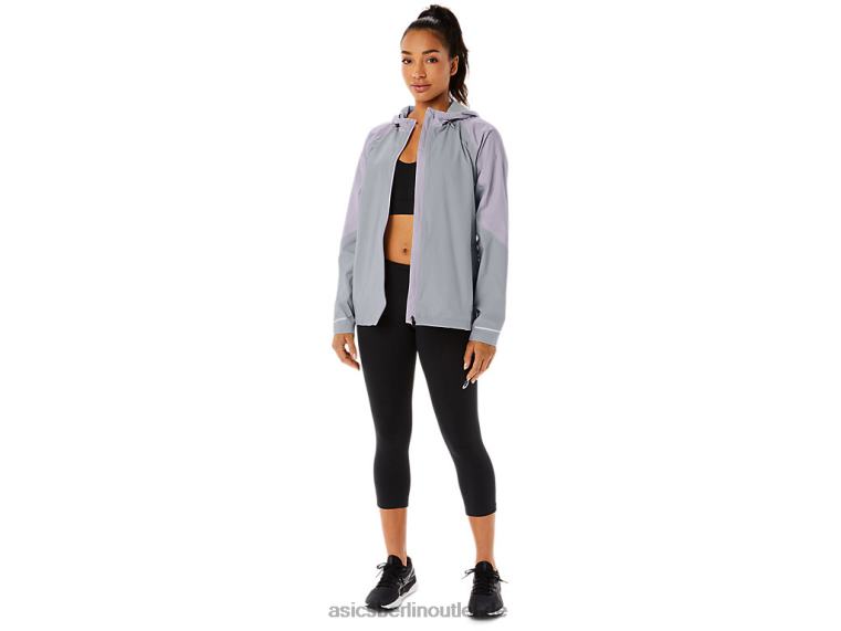 Wasserdichte Damenjacke BL4N2328Asics Piemontgrau/Dämmerungsviolett