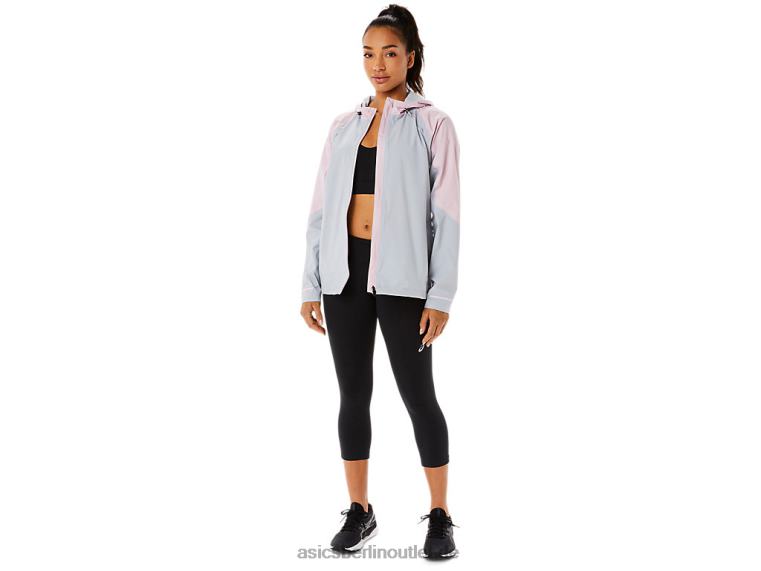 Wasserdichte Damenjacke BL4N3333Asics Piemontgrau/leicht rosa