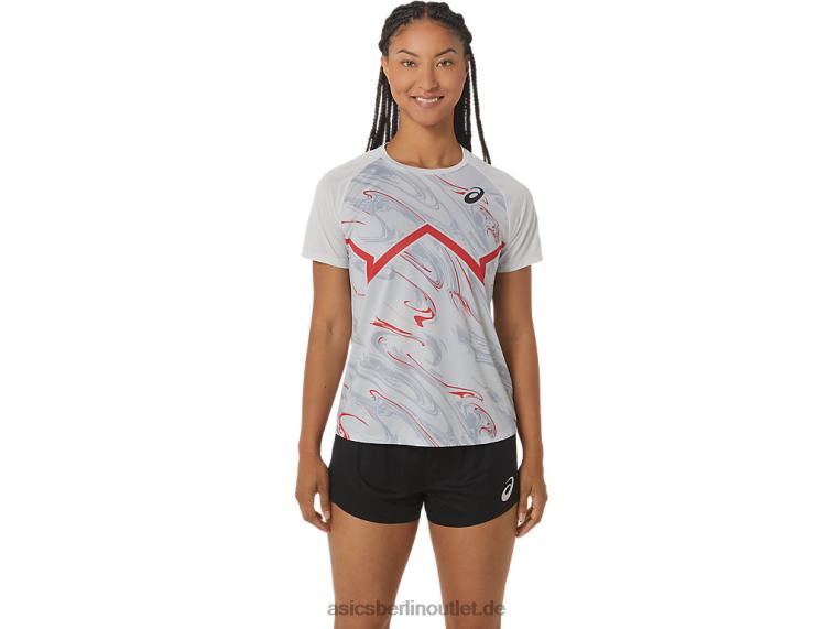 Damen-CJ-Line-Light-Kurzarmoberteil BL4N2329Asics Gletschergrau/Elektrorot