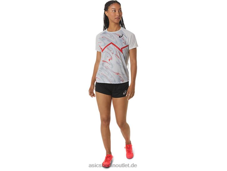 Damen-CJ-Line-Light-Kurzarmoberteil BL4N2329Asics Gletschergrau/Elektrorot