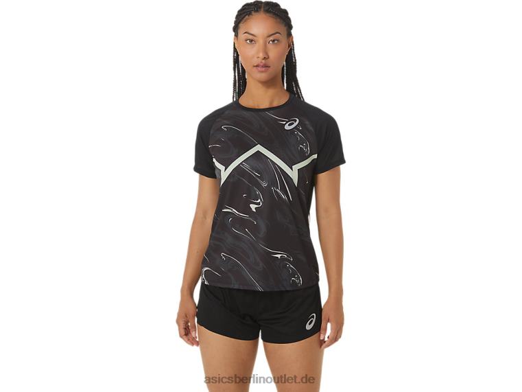 Damen-CJ-Line-Light-Kurzarmoberteil BL4N2337Asics Performance-Schwarz/Flüstergrün