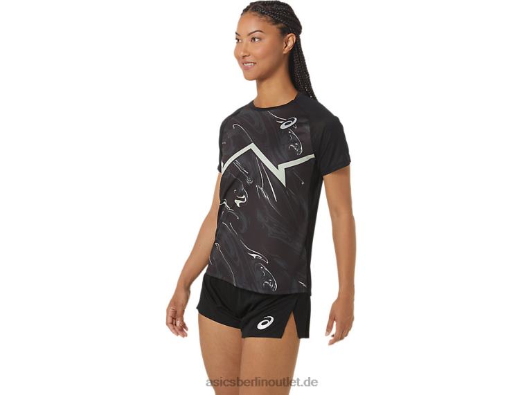 Damen-CJ-Line-Light-Kurzarmoberteil BL4N2337Asics Performance-Schwarz/Flüstergrün