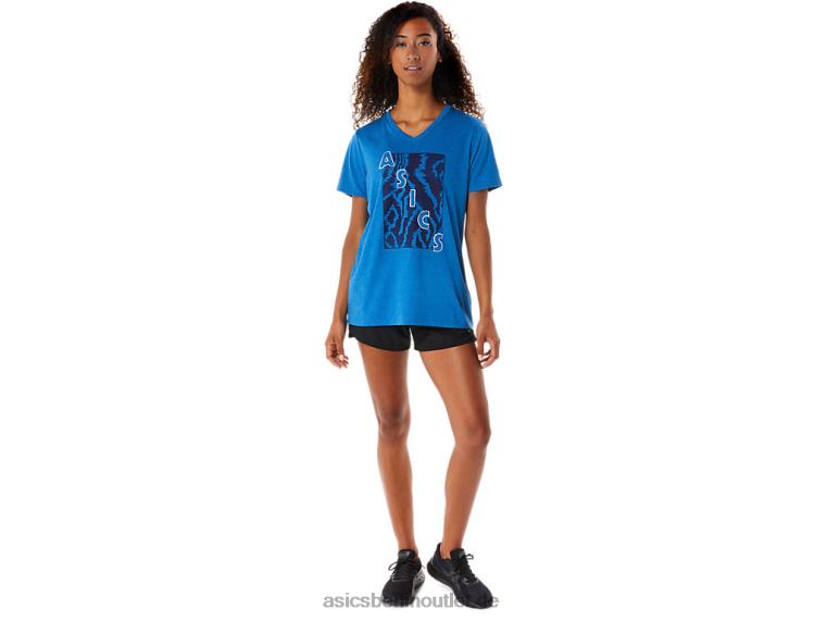 Damen-Kurzarm-Print mit V-Ausschnitt BL4N2818Asics Lake Drive Heather