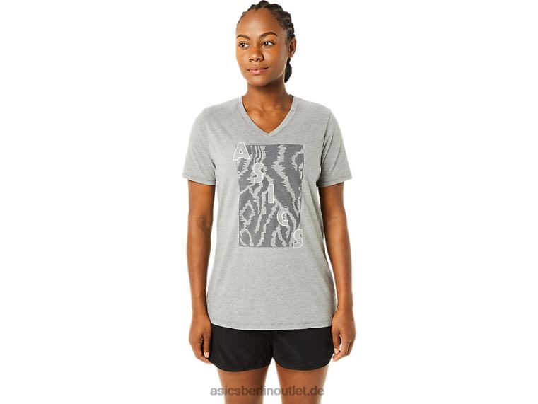 Damen-Kurzarm-Print mit V-Ausschnitt BL4N3626Asics mittelgraues Heidekraut