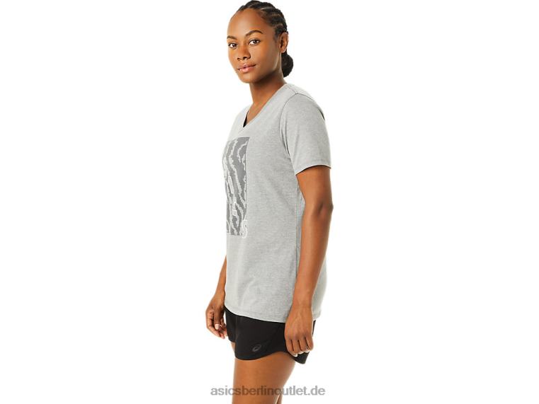 Damen-Kurzarm-Print mit V-Ausschnitt BL4N3626Asics mittelgraues Heidekraut