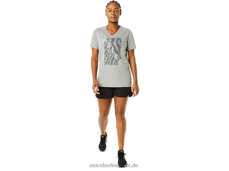 Damen-Kurzarm-Print mit V-Ausschnitt BL4N3626Asics mittelgraues Heidekraut