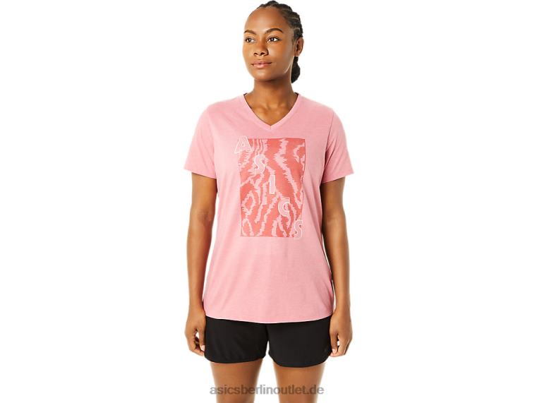 Damen-Kurzarm-Print mit V-Ausschnitt BL4N3707Asics rauchiges Rosenheidekraut