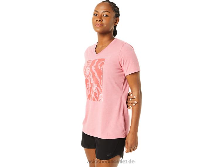 Damen-Kurzarm-Print mit V-Ausschnitt BL4N3707Asics rauchiges Rosenheidekraut