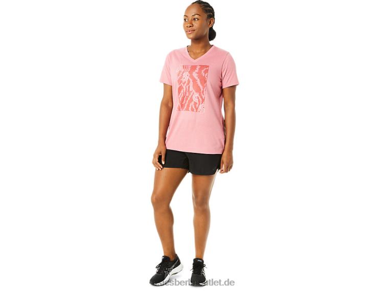 Damen-Kurzarm-Print mit V-Ausschnitt BL4N3707Asics rauchiges Rosenheidekraut
