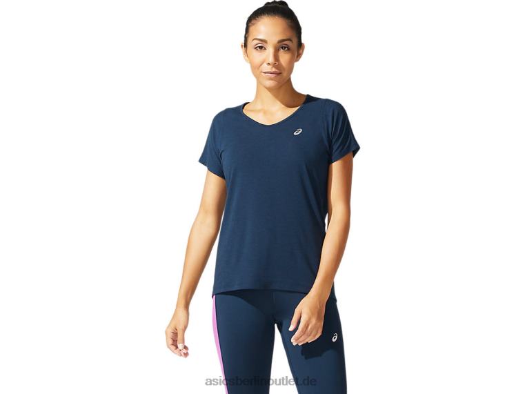 Damen-Kurzarmoberteil mit V-Ausschnitt BL4N4044Asics französisches Blau