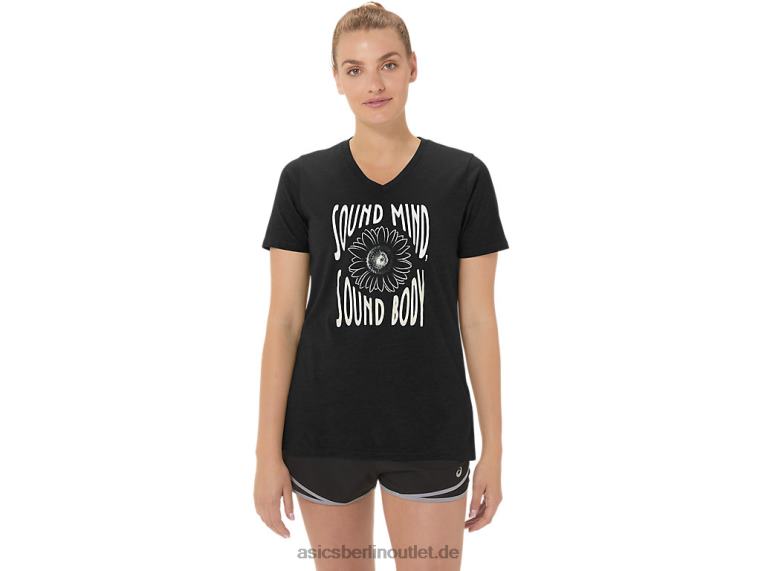 Damen-Sonnenblumen-Slogan mit V-Ausschnitt BL4N2191Asics Leistung schwarz