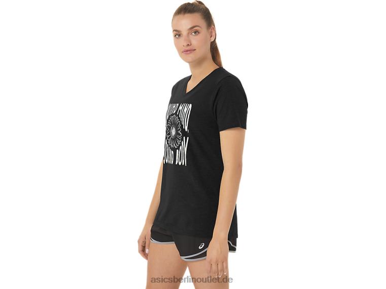 Damen-Sonnenblumen-Slogan mit V-Ausschnitt BL4N2191Asics Leistung schwarz