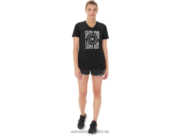 Damen-Sonnenblumen-Slogan mit V-Ausschnitt BL4N2191Asics Leistung schwarz