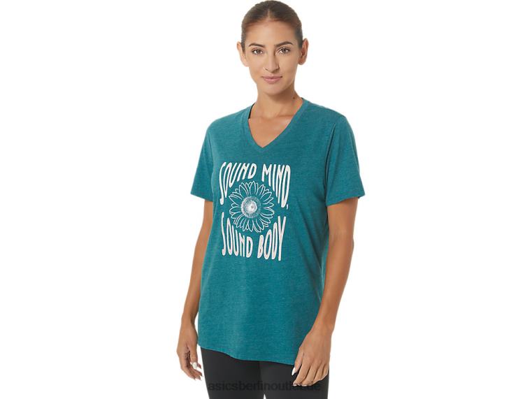 Damen-Sonnenblumen-Slogan mit V-Ausschnitt BL4N2812Asics samtiges Kiefernheidekraut