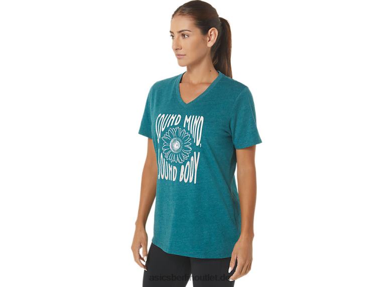 Damen-Sonnenblumen-Slogan mit V-Ausschnitt BL4N2812Asics samtiges Kiefernheidekraut