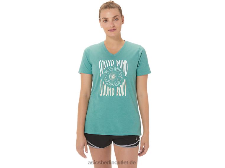 Damen-Sonnenblumen-Slogan mit V-Ausschnitt BL4N2814Asics Salbeiheide