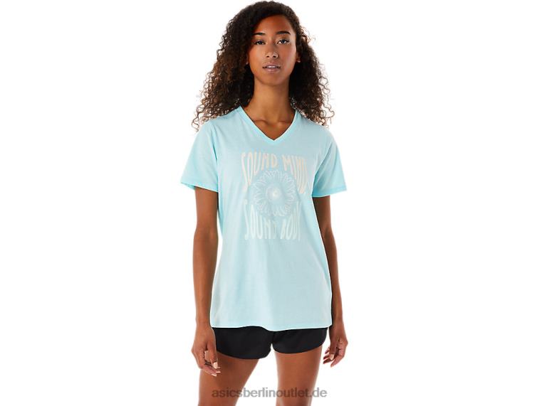 Damen-Sonnenblumen-Slogan mit V-Ausschnitt BL4N3144Asics klares Blau