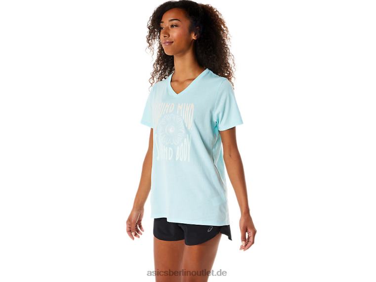 Damen-Sonnenblumen-Slogan mit V-Ausschnitt BL4N3144Asics klares Blau