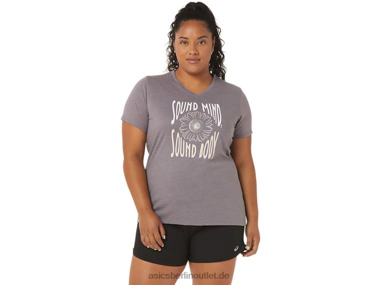 Damen-Sonnenblumen-Slogan mit V-Ausschnitt BL4N3201Asics lavendelgraues Heidekraut