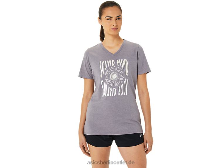 Damen-Sonnenblumen-Slogan mit V-Ausschnitt BL4N3201Asics lavendelgraues Heidekraut