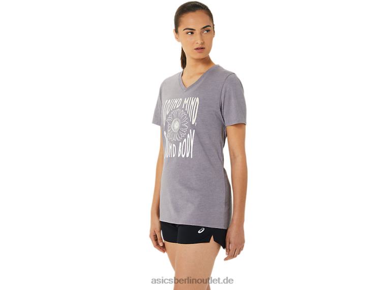 Damen-Sonnenblumen-Slogan mit V-Ausschnitt BL4N3201Asics lavendelgraues Heidekraut