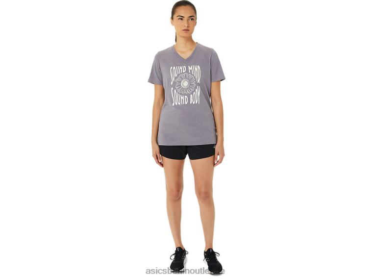 Damen-Sonnenblumen-Slogan mit V-Ausschnitt BL4N3201Asics lavendelgraues Heidekraut