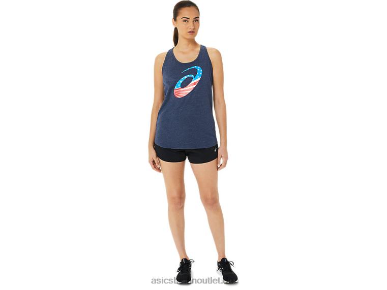 Damen-Spiral-A-Stars-and-Stripes-Kurzarmshirt BL4N3186Asics Peacoat-Heidekraut