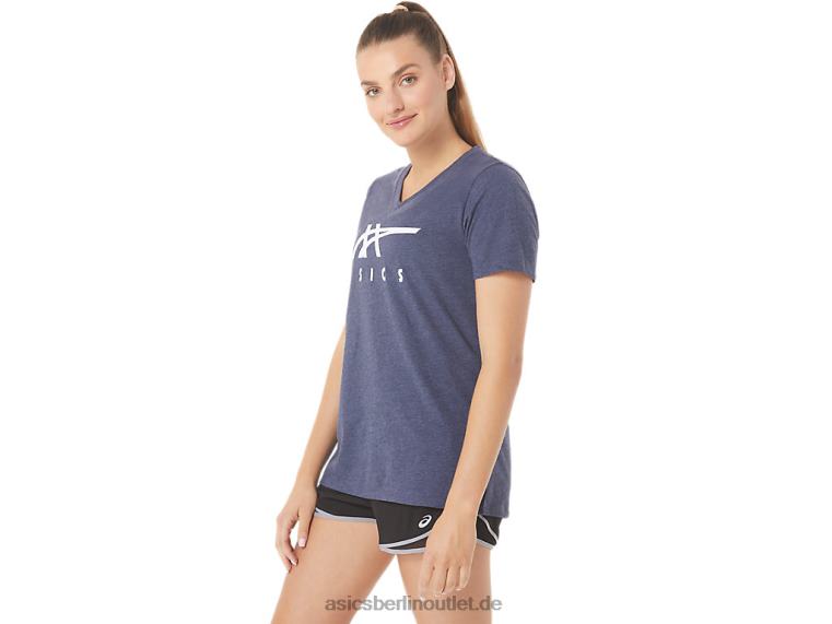 Damen-Streifen mit V-Ausschnitt BL4N2972Asics Peacoat-Heidekraut