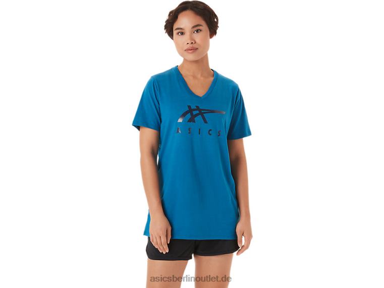 Damen-Streifen mit V-Ausschnitt BL4N3420Asics wiedergeborenes Blau