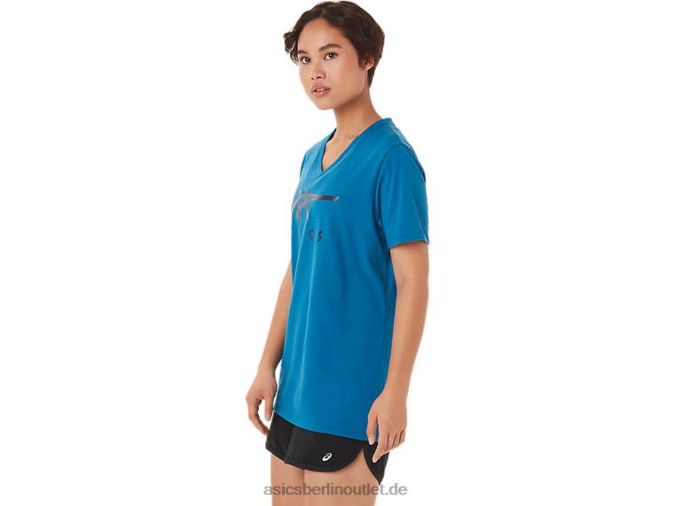 Damen-Streifen mit V-Ausschnitt BL4N3420Asics wiedergeborenes Blau