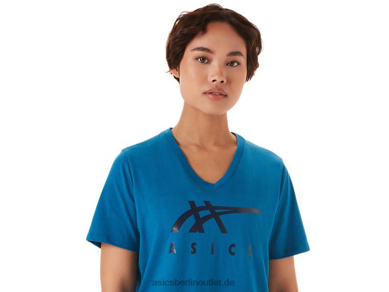 Damen-Streifen mit V-Ausschnitt BL4N3420Asics wiedergeborenes Blau
