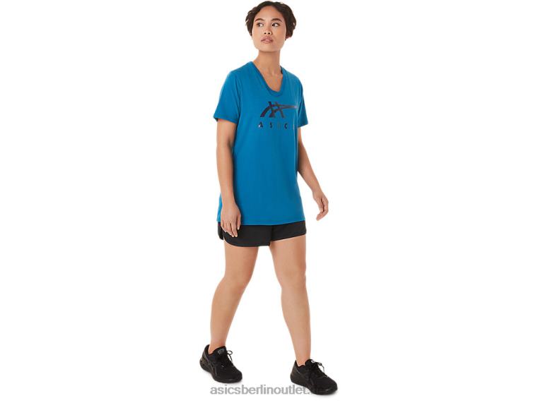 Damen-Streifen mit V-Ausschnitt BL4N3420Asics wiedergeborenes Blau