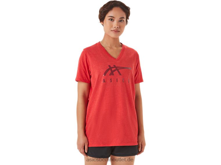 Damen-Streifen mit V-Ausschnitt BL4N3422Asics klassisches rotes Heidekraut