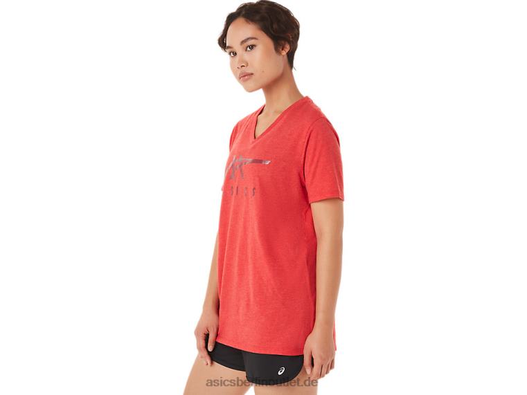 Damen-Streifen mit V-Ausschnitt BL4N3422Asics klassisches rotes Heidekraut