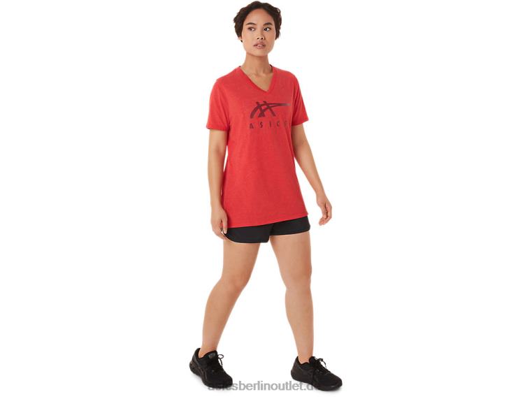 Damen-Streifen mit V-Ausschnitt BL4N3422Asics klassisches rotes Heidekraut
