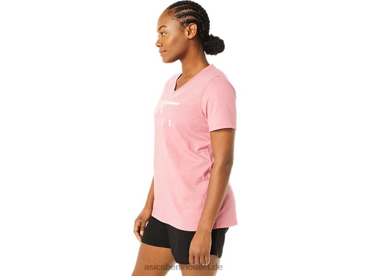 Damen-Streifen mit V-Ausschnitt BL4N3709Asics rauchiges Rosenheidekraut