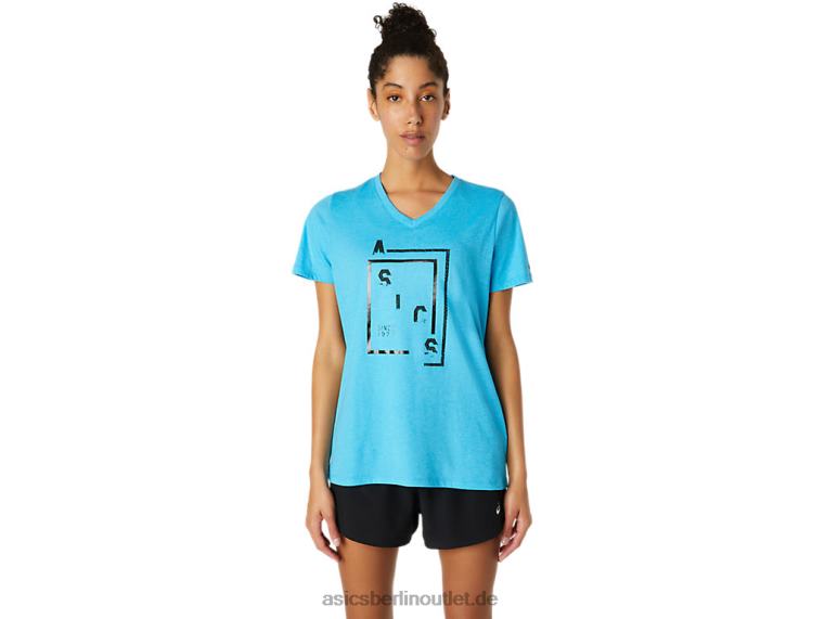 Damen-XG-Kurzarmshirt mit V-Ausschnitt BL4N4098Asics digitales Aqua-Heidekraut