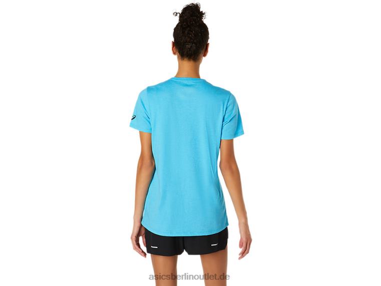 Damen-XG-Kurzarmshirt mit V-Ausschnitt BL4N4098Asics digitales Aqua-Heidekraut