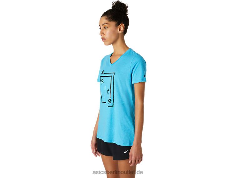 Damen-XG-Kurzarmshirt mit V-Ausschnitt BL4N4098Asics digitales Aqua-Heidekraut